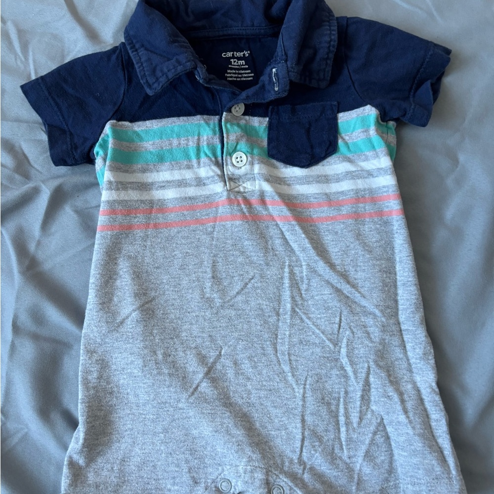 Carter's Blue and Gray Striped Polo Shirt